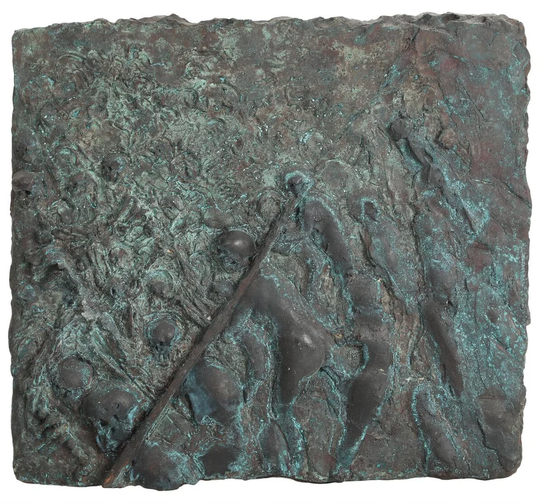 Jørgen Haugen Sørensen: Untitled. Unsigned. Relief in green patinated bronze. 62×68 cm. — Modern Sculptures/Modern art — Bruun Rasmussen