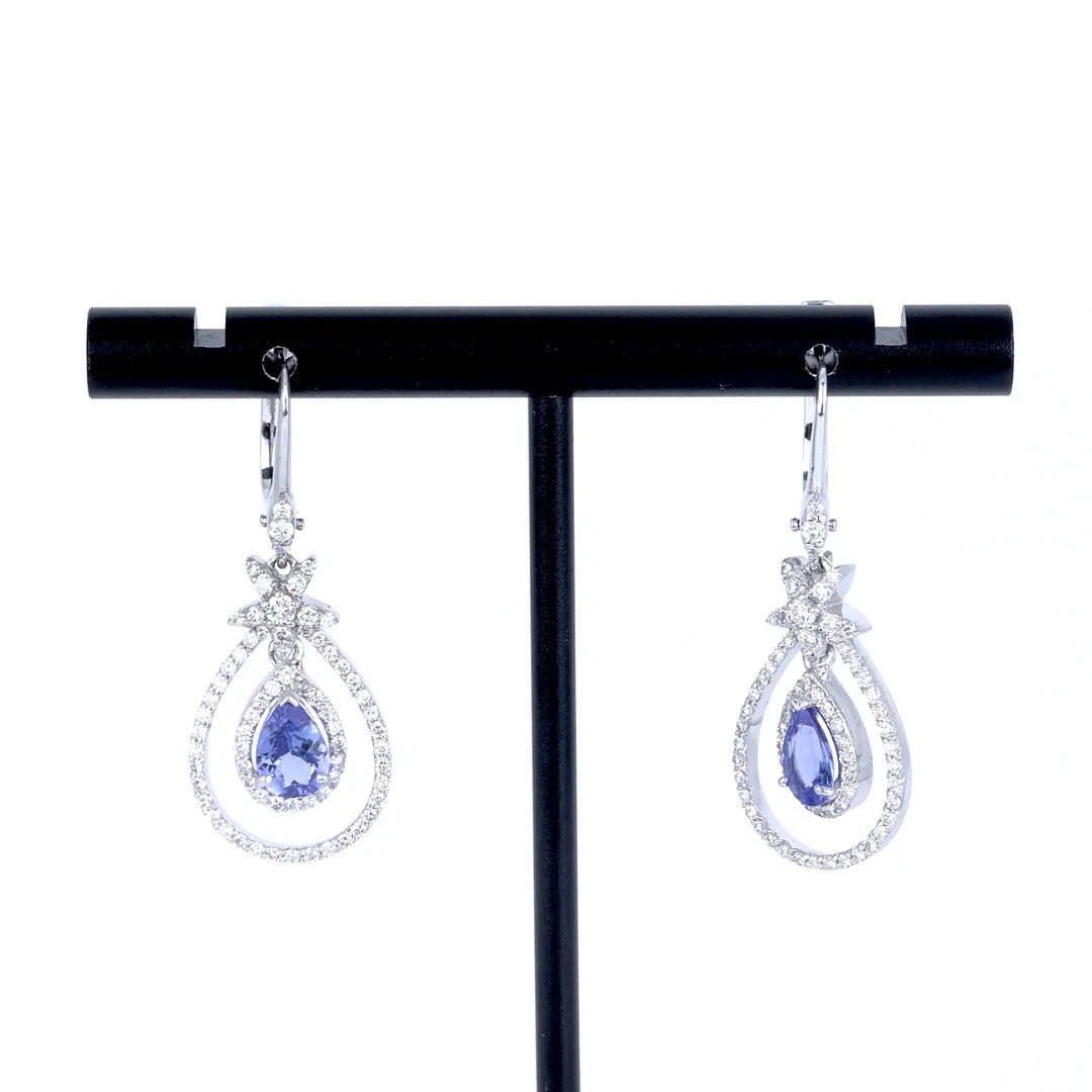 18CT GOLD TANZANITE & DIAMOND EARRINGS. — Earrings — Chalkwell Auctions