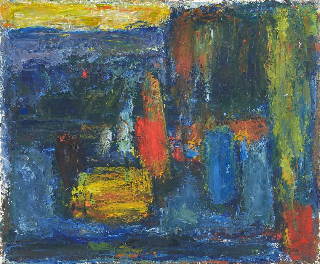 OIDENTIFIERAD KONSTNÄR. Komposition, monogramsignerad LL samt daterad -63 a tergo, olj apå duk. — Paintings — Crafoord Auktioner Stockholm