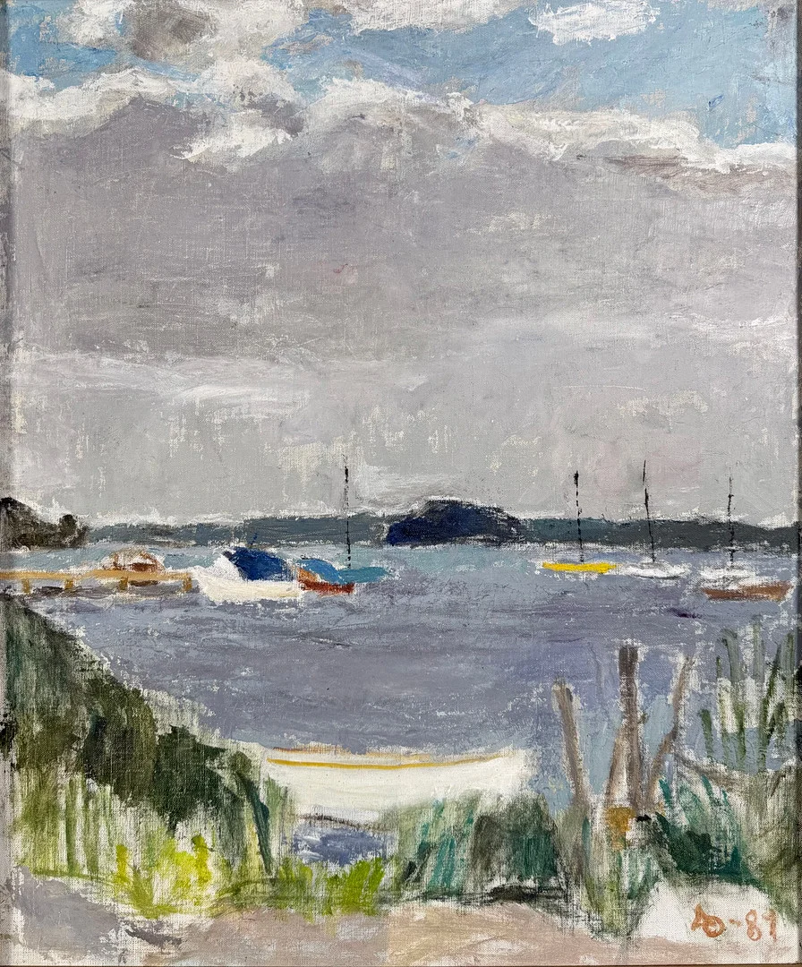 ADOLF OLSSON (1910-1985). . "Port Arthur, Norrtäljeviken" olja på pannå, monogramsignerad AO 10 81. — Paintings — Skandia Auktion