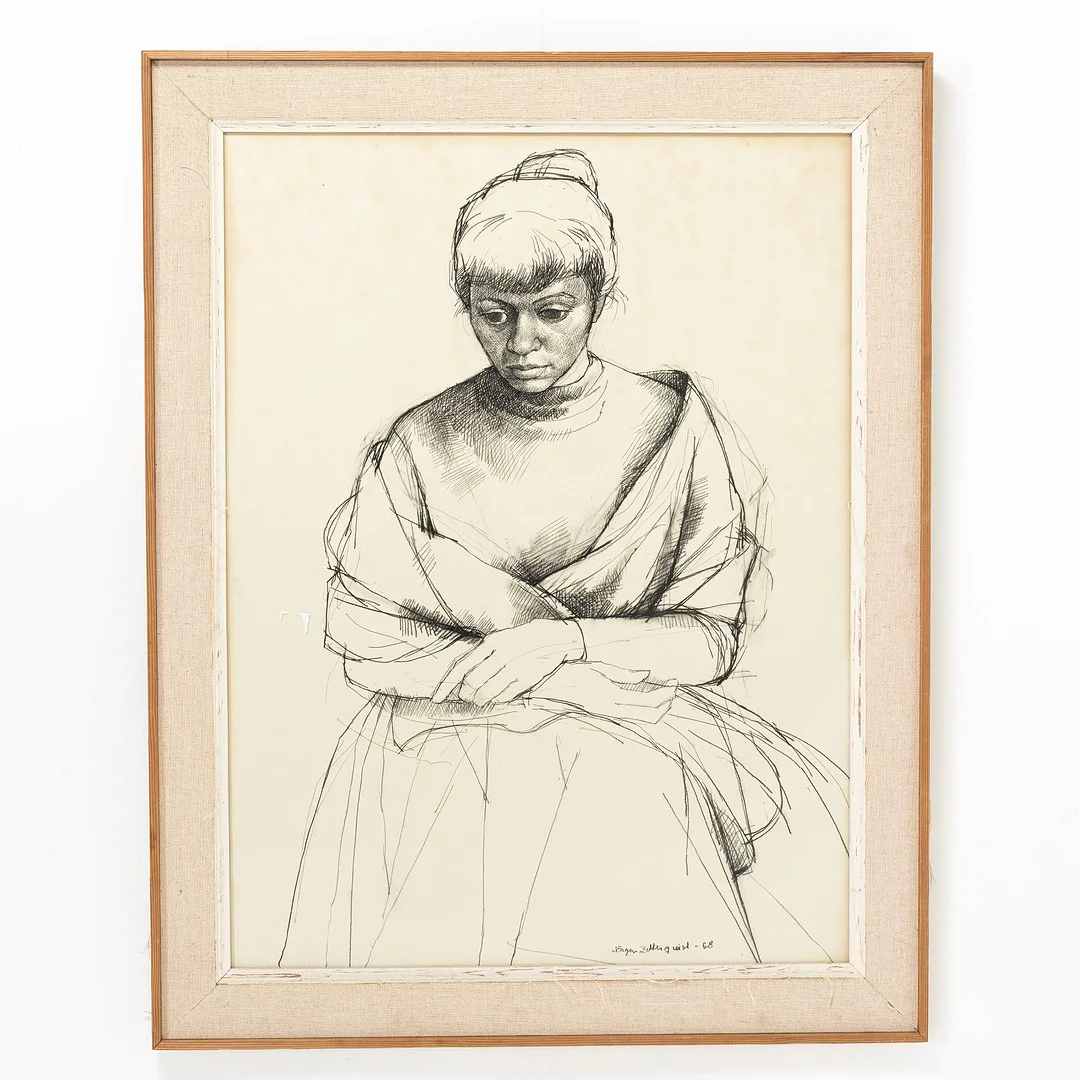 JÖRGEN ZETTERQUIST. Porträtt, signerad & daterad 68. — Drawings — Handelslagret Auktionsservice