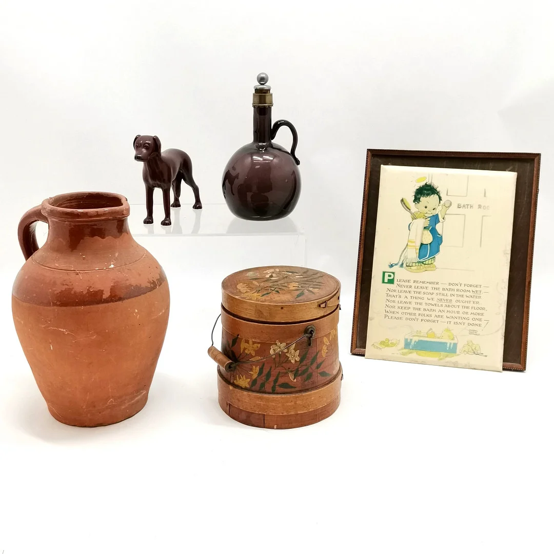 NORDIC WOODEN FOOD BOX, CARVED DOG FIGURE ETC. — Miscellaneous — Acreman St Auctioneers & Valuers