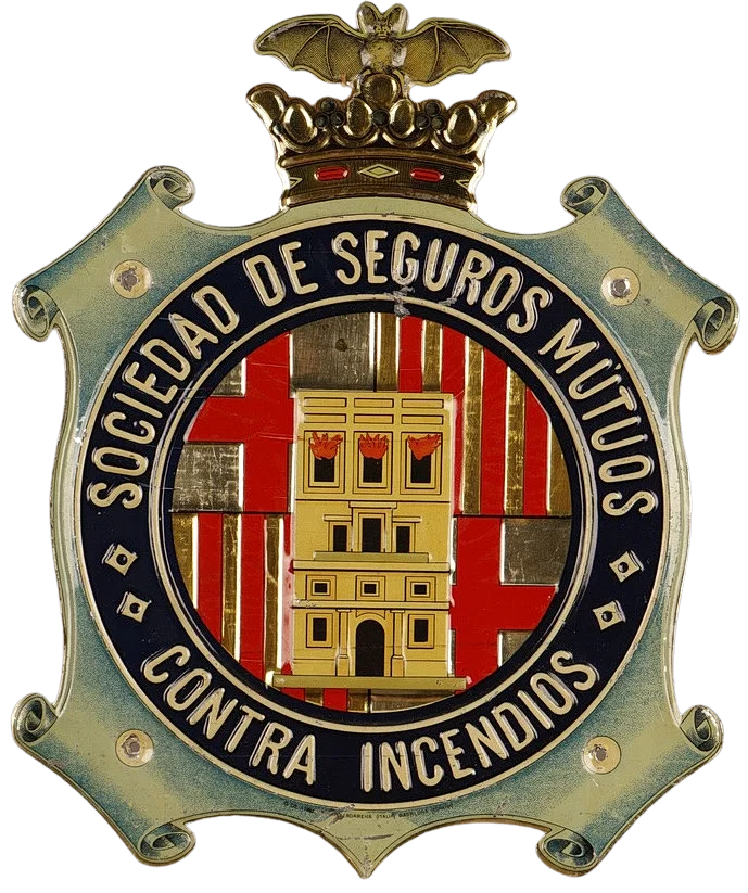 Sociedad de Seguros Mutuos contra Incendios, placa publicitaria en hojalata estampada y pintada. — Other collectables — Barcelona Auctions