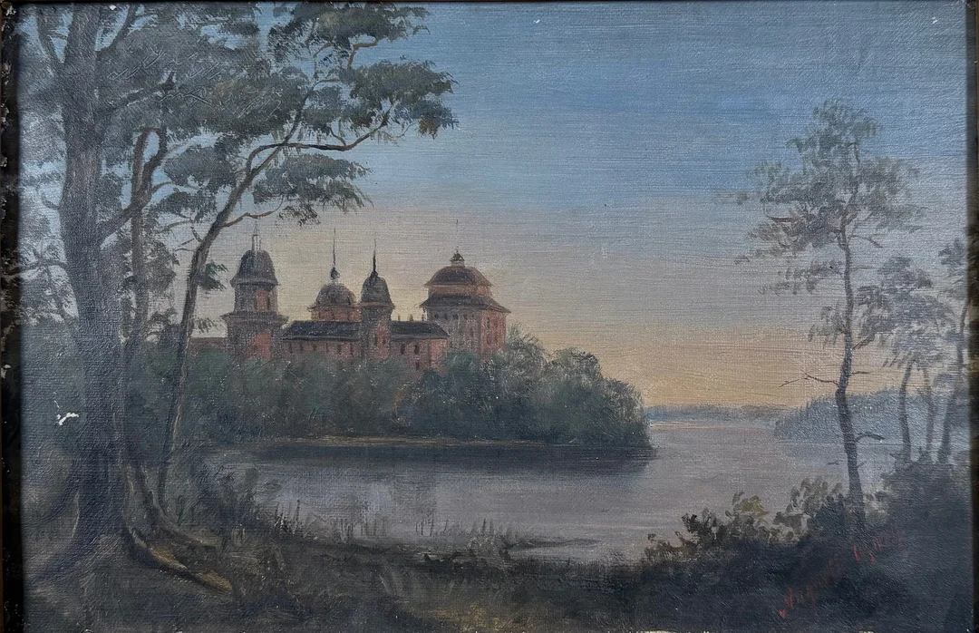 AUGUSTA BORG. Gripsholms slott, olja på duk, signerad. — Paintings — Skandia Auktion