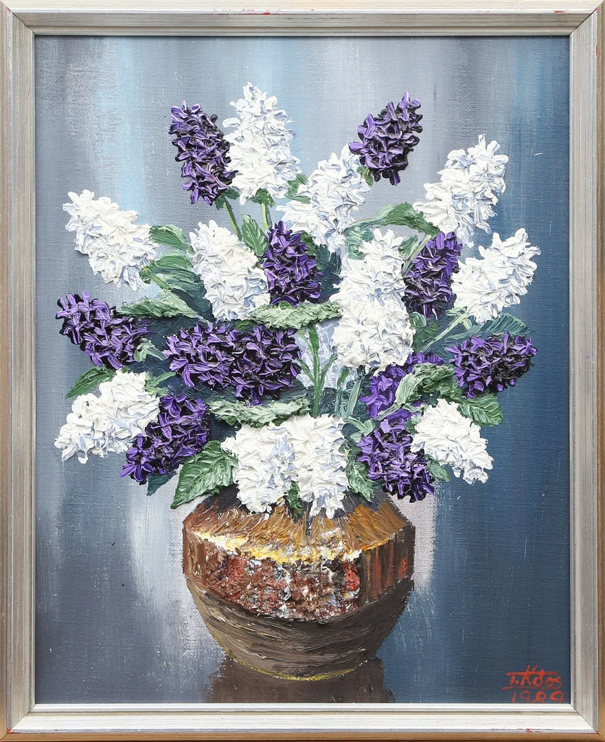 OIDENTIFIERAD KONSTNÄR. OLJA, på duk, blommotiv, signerad, 1989. — Paintings — Kalmar Auktionsverk