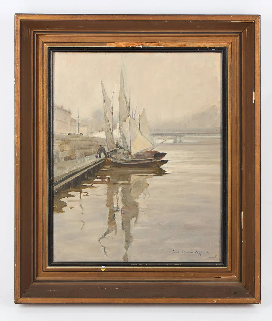 CARL DANIELSON. Hamnvy, signerad, olja på pannå. — Paintings — Stockholms Auktionsverk Helsinki