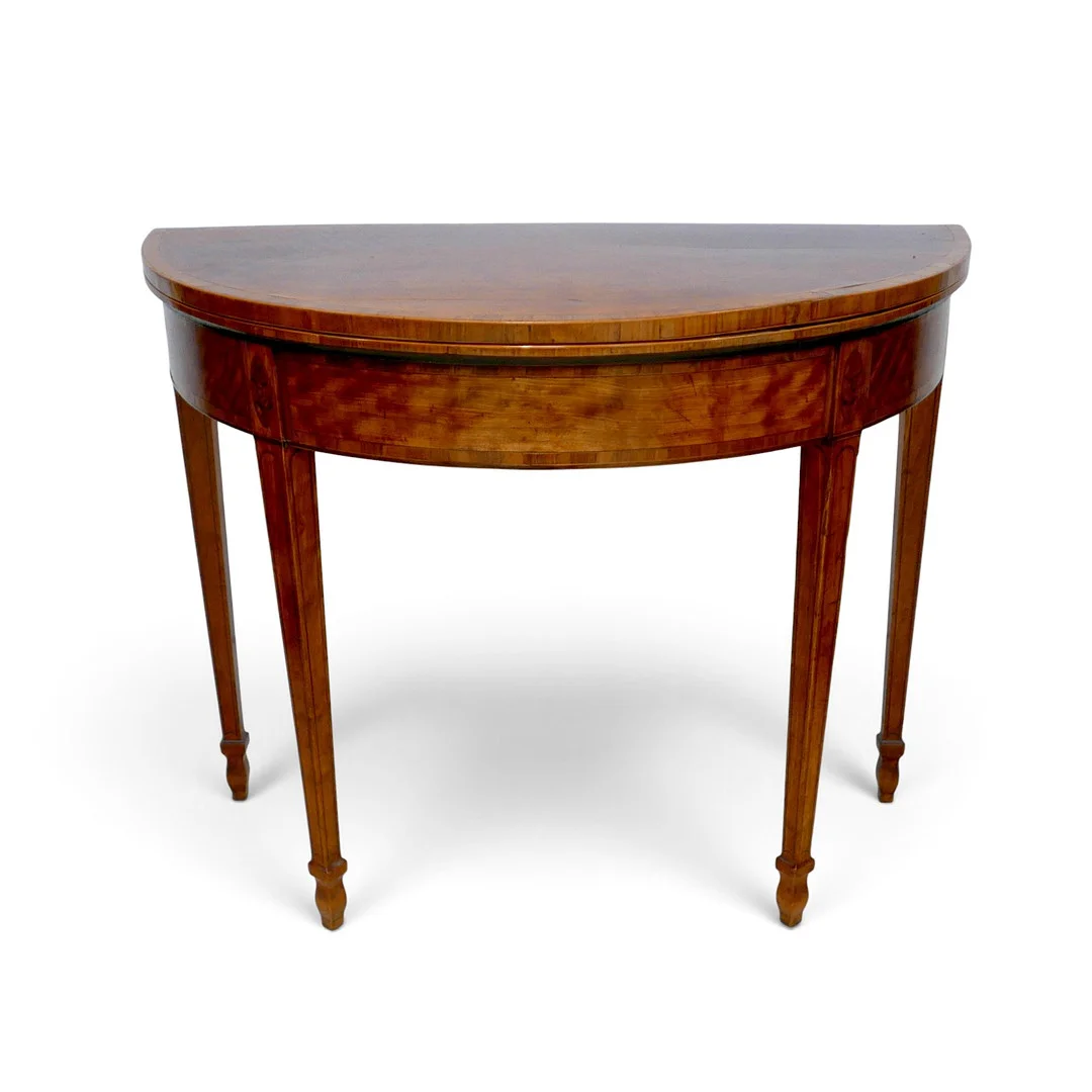 A 19TH CENTURY DEMI LUNE FOLD OVER CARD TABLE. — Tables — Batemans of Stamford