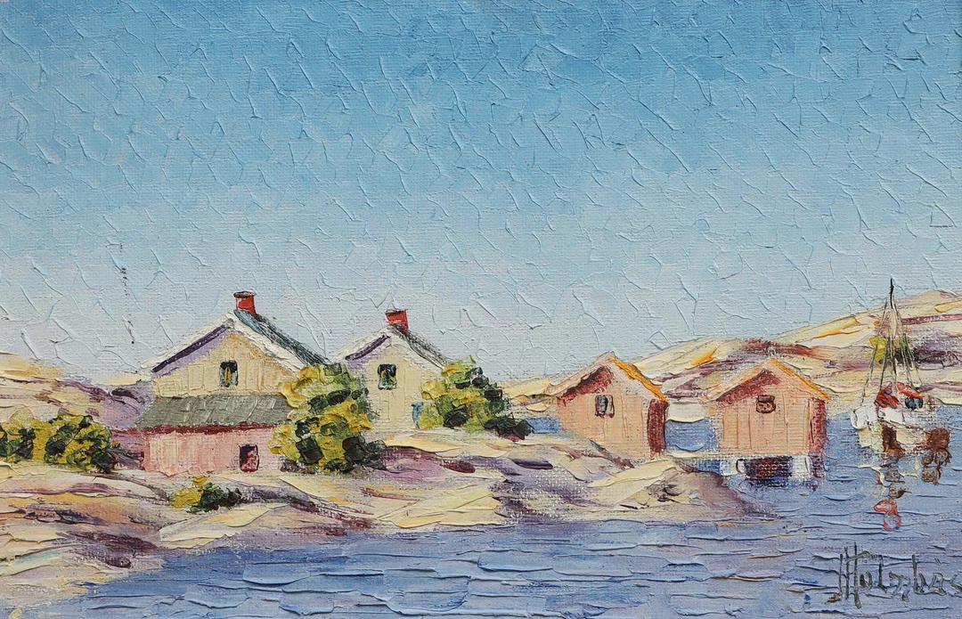 JOHAN INGJALD HOLMBÄCK. Olja på pannå, skärgårdsmotiv, signerad, 1900-tal. — Paintings — Ekenbergs Auktioner