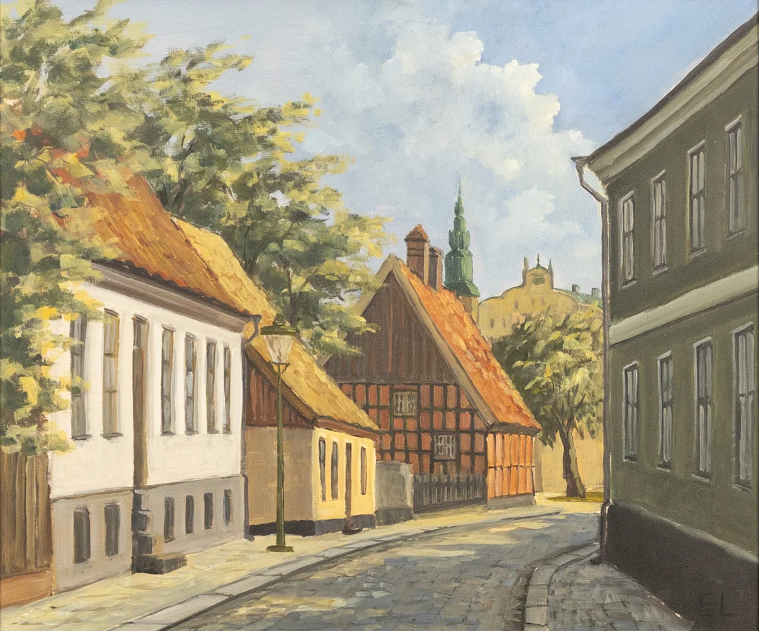 KARL-ERIK LUNDBERG "LEDDE". Olja på pannå, Lundamotiv, monogramsignerad E.L. — Paintings — Karljohan Auktioner