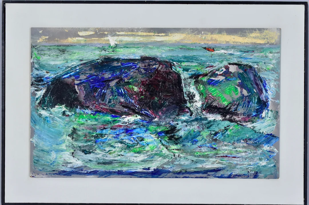 ERIK EMANUELSSON. oljemålning på pannå, Hav och kobbar. — Paintings — Halmstads Auktionskammare