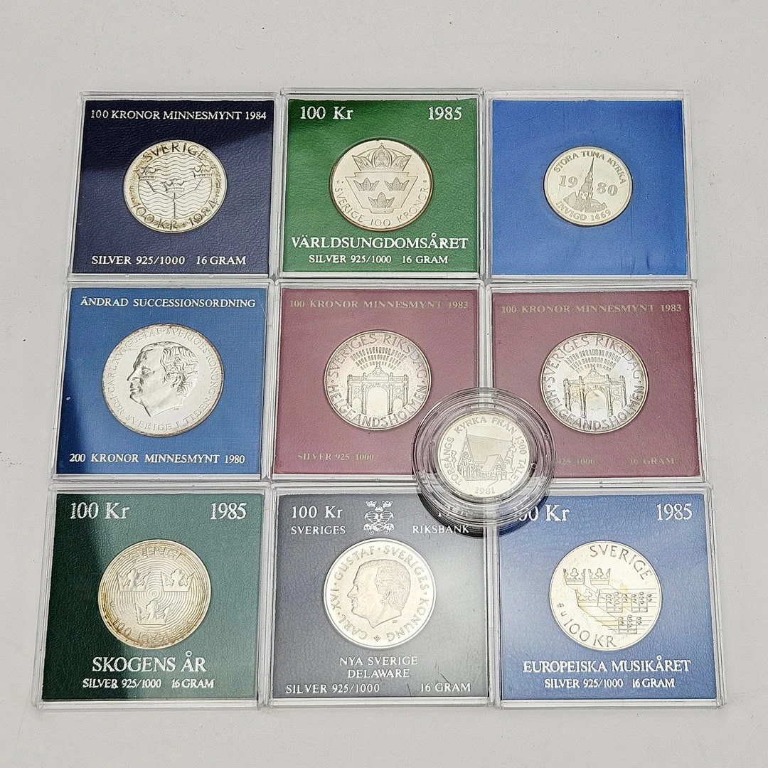 MYNT, 10 st, silver, Sverige, 100-200 kronor. — Coins & Banknotes — Auktionshuset Thörner & Ek