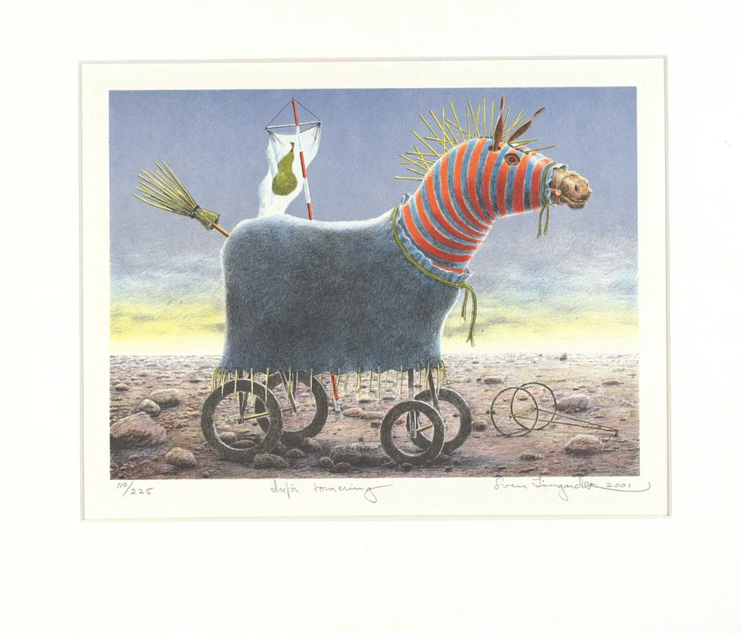 SVEN LINDGARDSZ. "Inför tornering", färglitografi nr 110/225, signerad och daterad 2001. — Engravings & Prints — Höganäs Auktionsverk