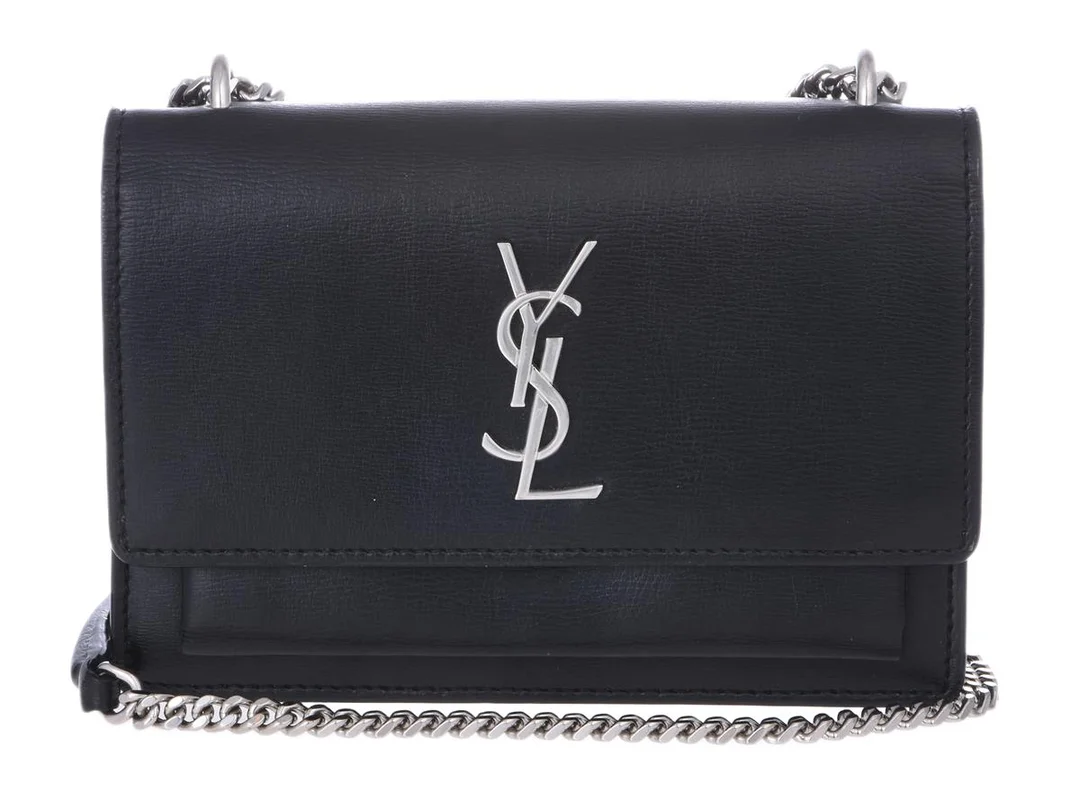 SAINT LAURENT, VÄSKA, Mini Sunset Wallet on Chain, svart kalvskinn, silverfärgade beslag, 17x12x4 cm. Very Good Condition. — Accessoarer/Väskor — Kaplans
