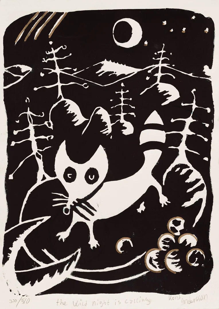 KENT ANDERSSON. Litografi, "The wild night is calling", Numrerad: 350/510, Signerad. — Engravings & Prints — Norrlands Auktionsverk