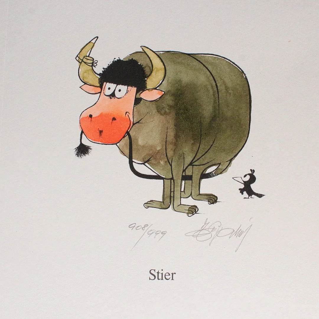 ERNST BALLUF (1921-2008). Lithographie, '' Sternzeichen Stier '', handsigniert, nummeriert, 908/999. — Engravings & Prints — Stockholms Auktionsverk Düsseldorf/Neuss