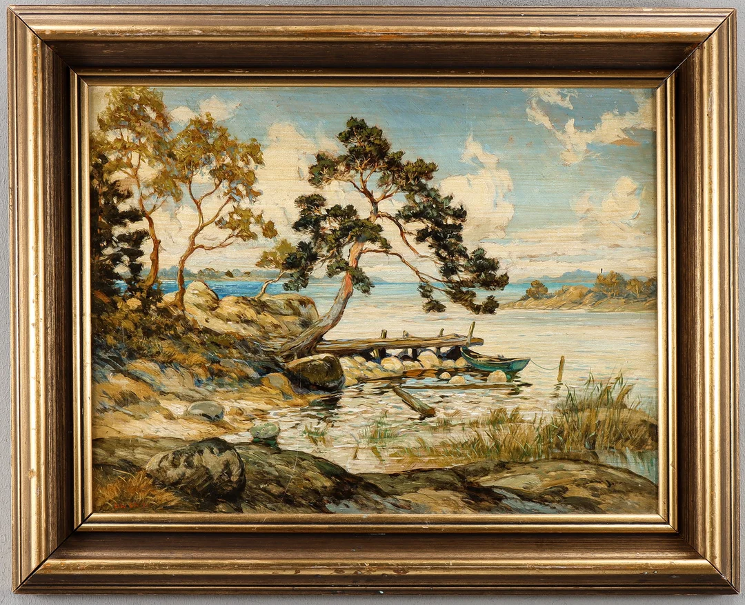 OIDENTIFIERAD KONSTNÄR, "Motiv från Stockholms skärgård", signerad L-W Eng. — Paintings — Karlstad Hammarö Auktionsverk
