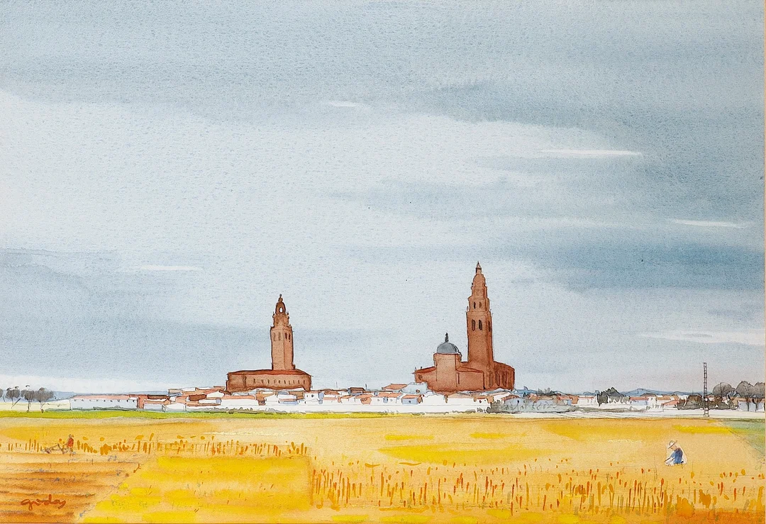JOSÉ GODAY. Vista de Alaejos, Valladolid. — Drawings — Barcelona Auctions
