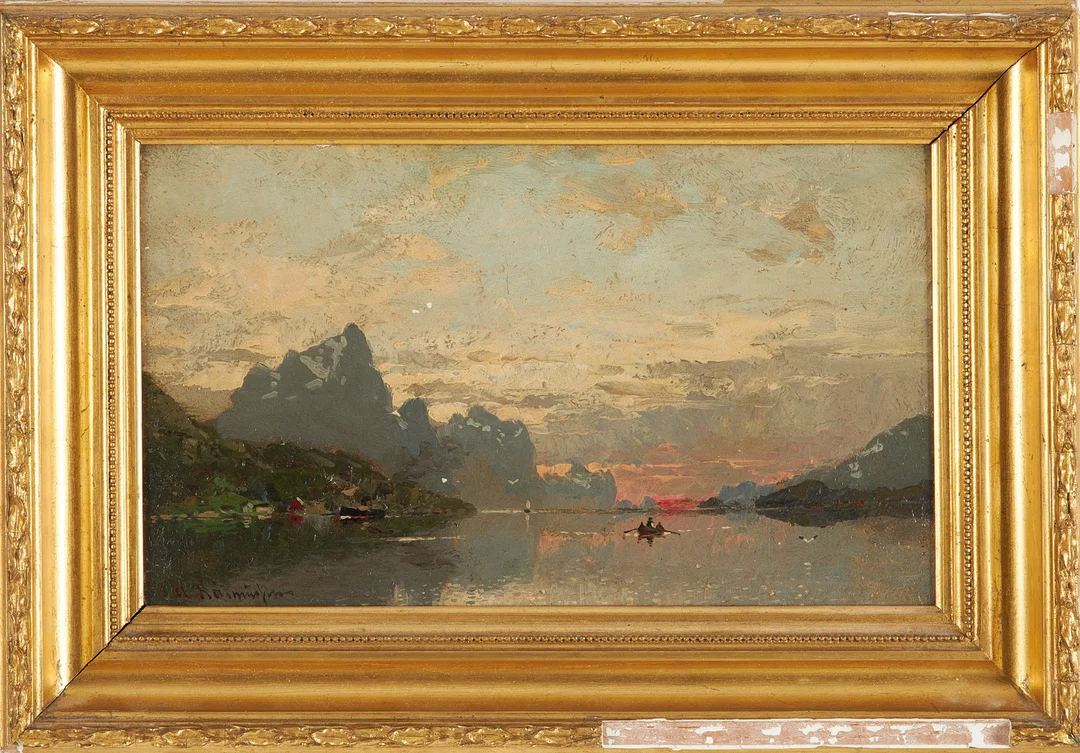 GEORGE ANTON RASMUSSEN. Fjord, olja på duk, signerad A Rasmussen. — Paintings — Stockholms Auktionsverk Sickla