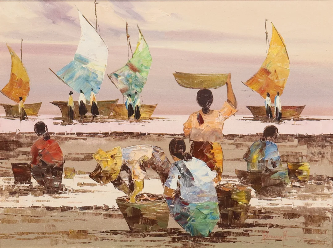 ALFREDO BUENAVENTURA (FILIPPINERNA 1942-1982). olja på duk, fiskeläge. — Paintings — Markus Auktioner