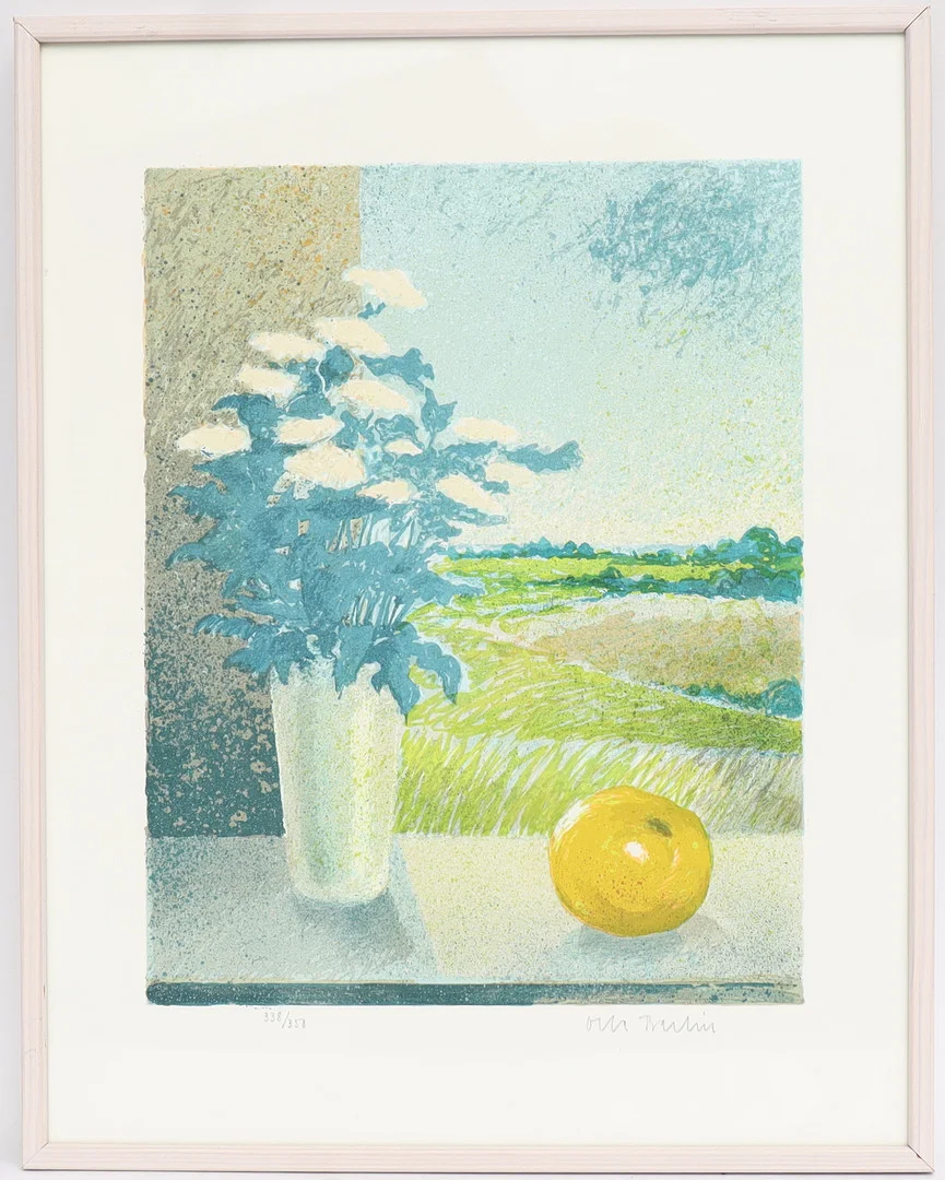 OLLE BERLIN. Motiv med blomma, färglitografi, signerad och numrerad. — Engravings & Prints — Falun Auktionsbyrå