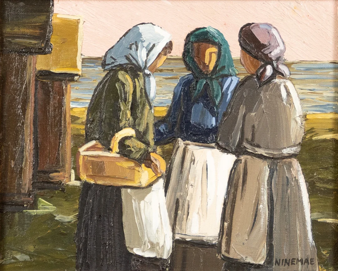 BORIS NINEMAE. olja på duk, "Pratstunden", signerad. — Paintings — Karljohan Auktioner