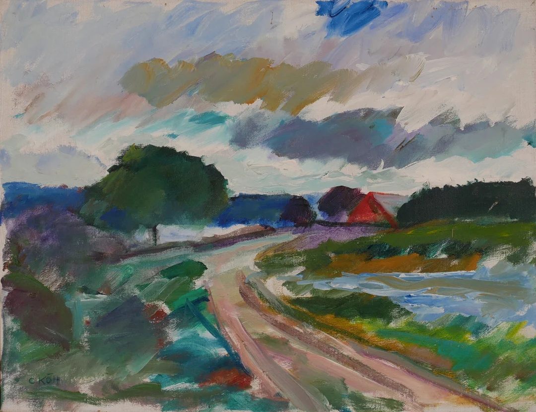 CARL KÖHLER. Landskap med slingrande väg, olja på duk, signerad C Köh. — Paintings — Auktionsfirma Kenneth Svensson i Kalmar