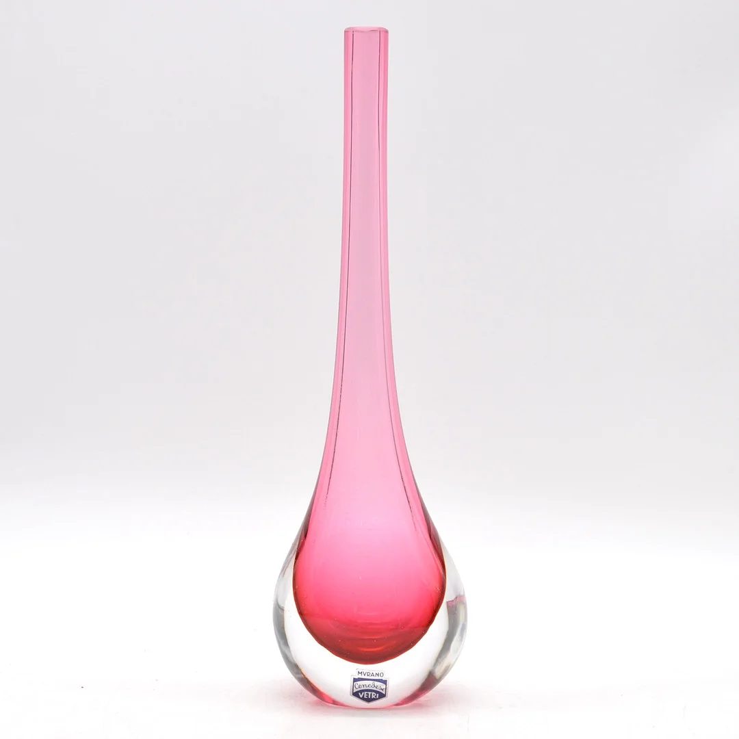 FLAVIO POLI. CENEDESE VETRI MURANO, DESIGNERVASE, STUDIOGLAS, SOMMERSO, ITALIEN, UM 1950, MIT MURANO-ETIKETT. — Art glass — Kunst- und Auktionshaus Kleinhenz