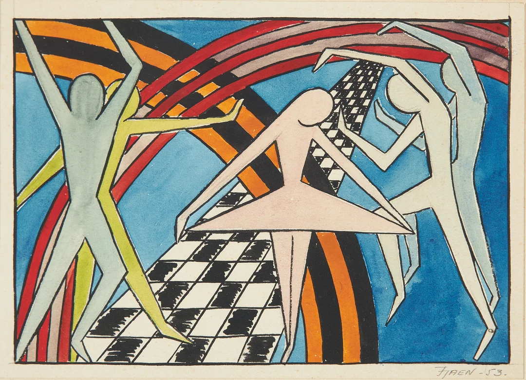 OIDENTIFIERAD KONSTNÄR. Figural komposition, blandteknik, akvarell, signerad och daterad, -53. — Paintings — Stockholms Auktionsverk Sickla