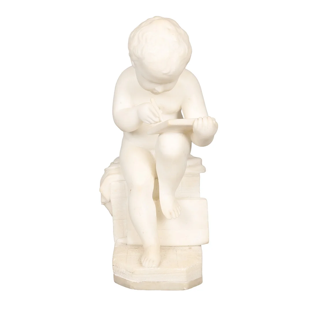 AFTER ANTONIO CANOVA (ITALIAN, 1757-1822) CARVED MARBLE STUDY OF A BOY WRITING ON A TABLET. — Sculptures & Bronzes — Bishop & Miller