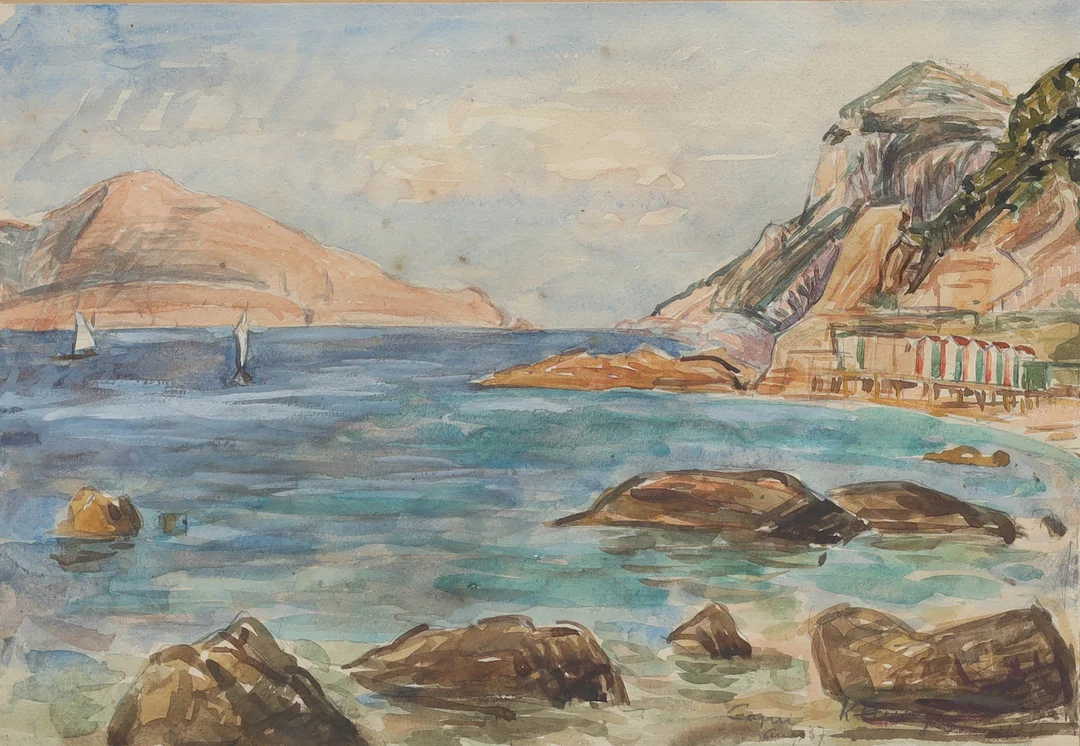 OIDENTIFIERAD KONSTNÄR. akvarell, "Capri", daterad aug -37, signerad. — Paintings — Auktionsmagasinet Vänersborg
