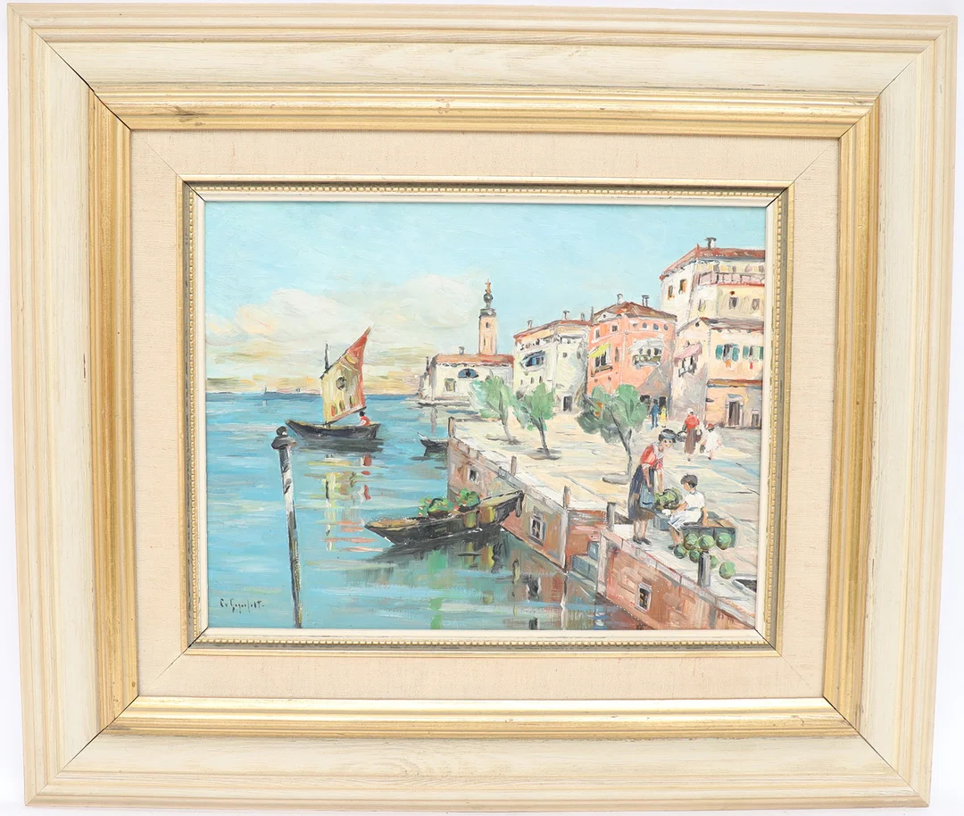 OIDENTIFIERAD KONSTNÄR. Sydländskt landskap, oljemålning på duk, otydligt signerad. — Paintings — Falun Auktionsbyrå