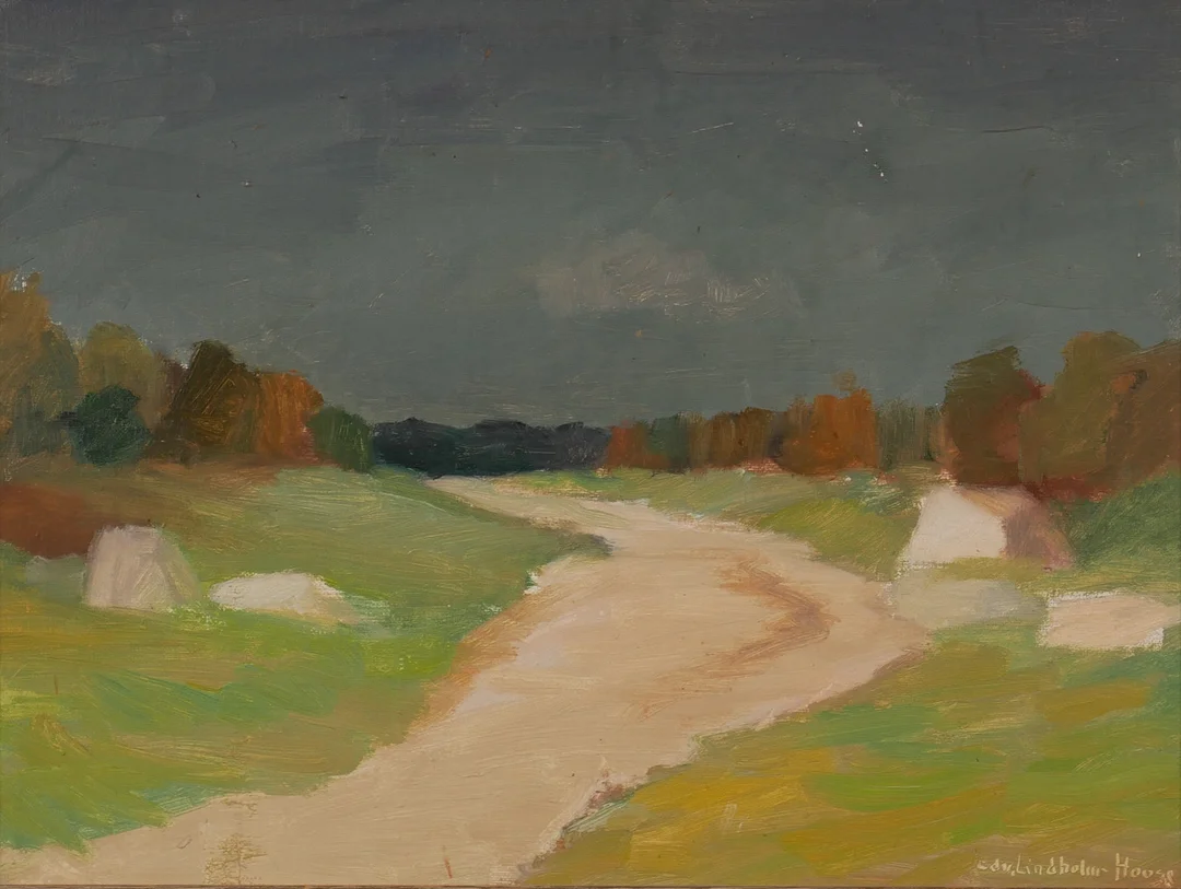 EDVIN LINDHOLM-HOUGE. Landskap, olja på pannå, signerad Edv. Lindholm-Houge. — Paintings — Auktionsfirma Kenneth Svensson i Kalmar