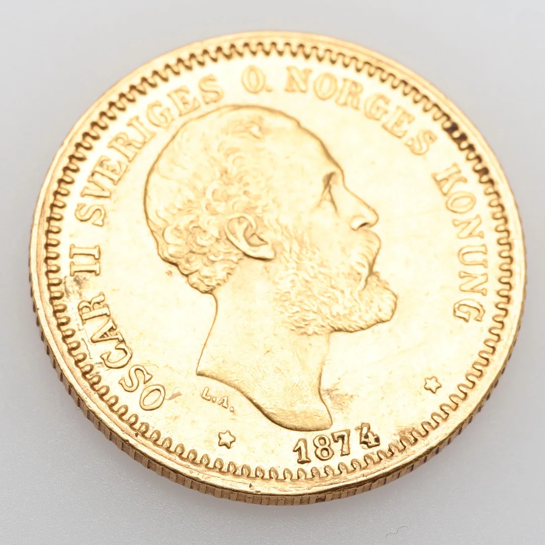 GULDMYNT, Oscar II, 10 kronor 1874. — Coins & Banknotes — Höörs Auktionshall