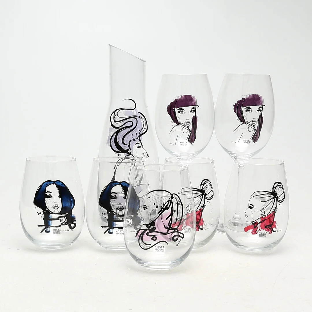 SERVISDELAR, glas, totalt 8 delar,Kosta Boda, Sara Woodrow. — Tableware — Kalmar Auktionsverk