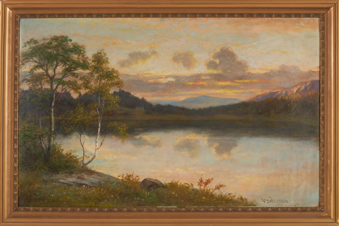 AUGUST JANSSON (1851-1915). Landskapsmåleri, olja på pannå. signerad. — Paintings — Stockholms Auktionsverk Sickla