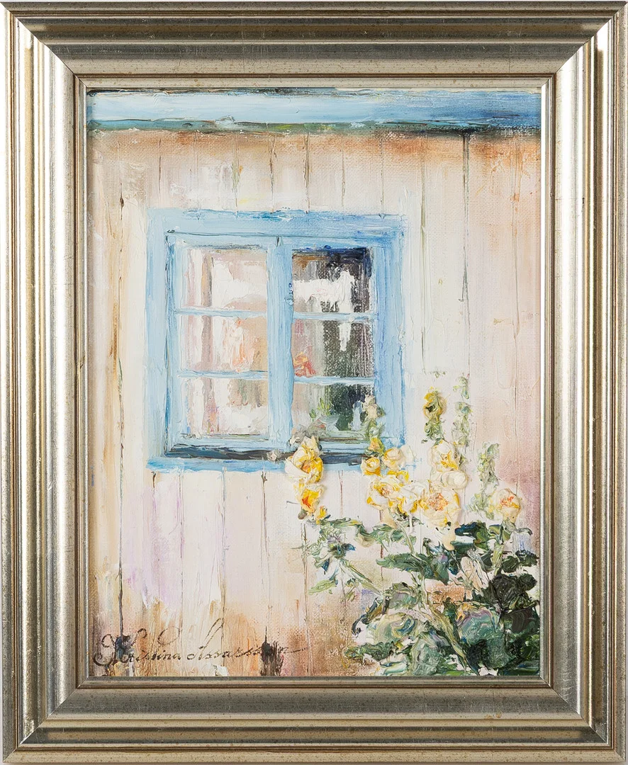KRISTINA ASSARSSON (FÖDD 1957). "I Stockrosornas tid", olja på duk. — Paintings — Stockholms Auktionsverk Helsingborg