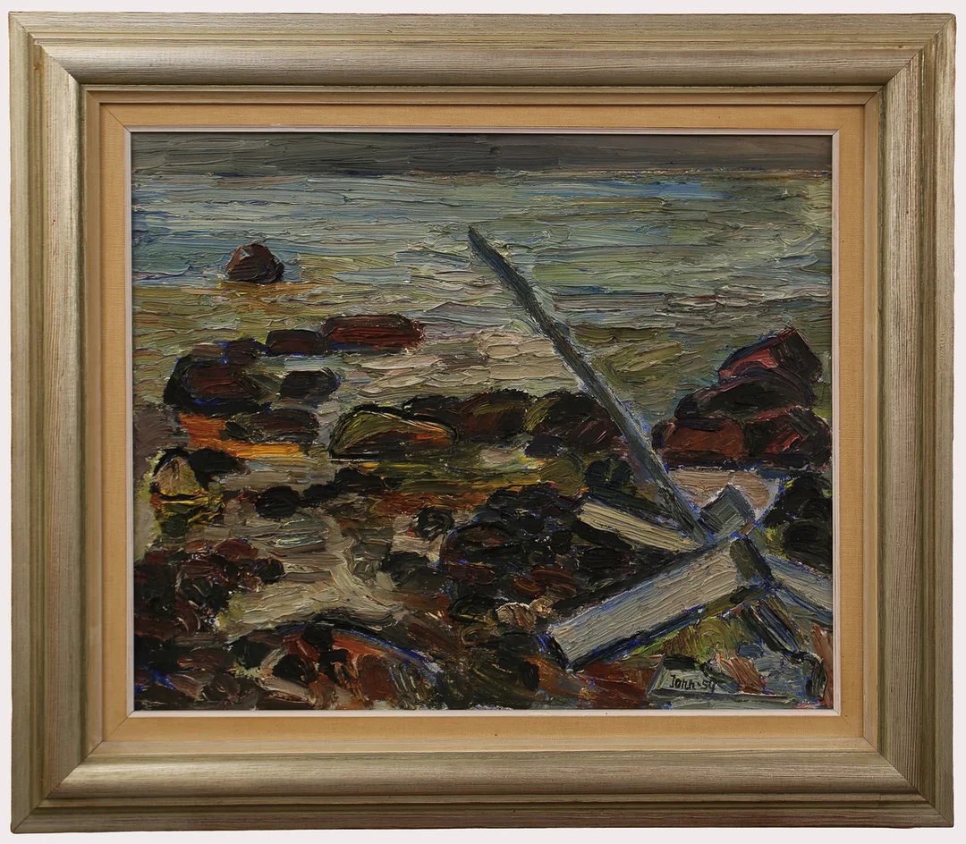 GUNNAR JONN. Olja på pannå, "Hav i Moll", signerad, daterad 1954. — Paintings — Limhamns Auktionsbyrå