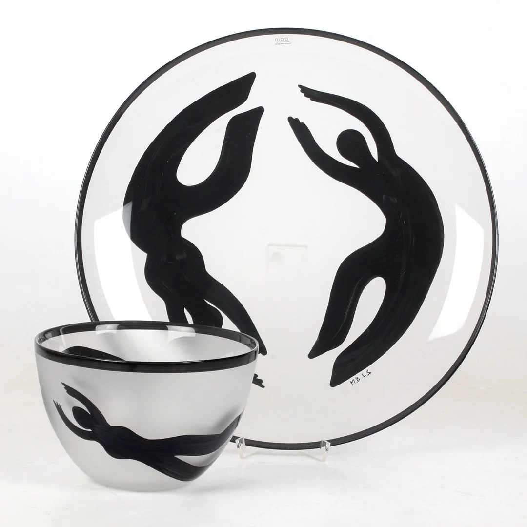 MIA BRANZELL. Skål, Fat, glas, Nybro. — Art glass — Stadsauktion Sundsvall