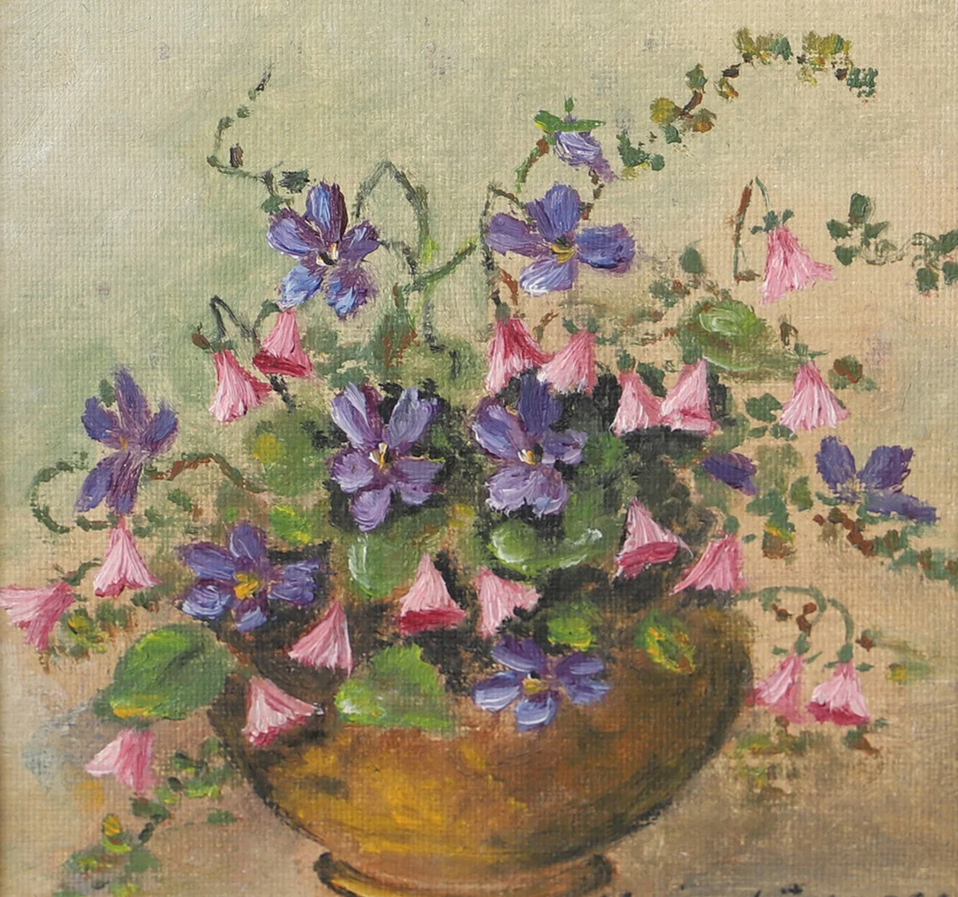 KARIN LÖFGREN. Blomsterstilleben, olja på pannå, signerad. — Paintings — Helsingborgs Auktionskammare