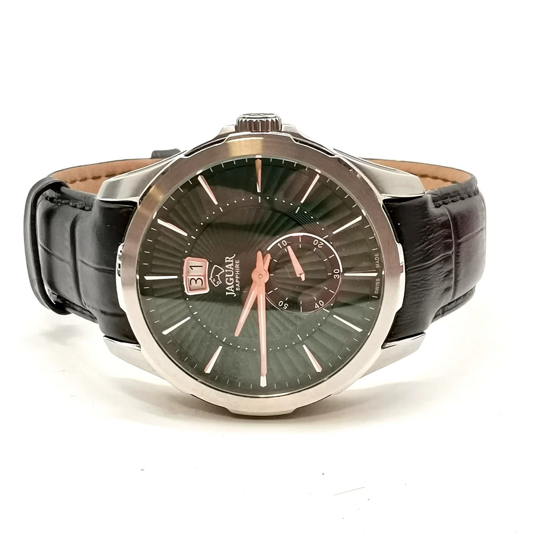 JAGUAR QUARTZ STAINLESS STEEL WRISTWATCH WITH GREEN DIAL. — Wristwatches — Acreman St Auctioneers & Valuers
