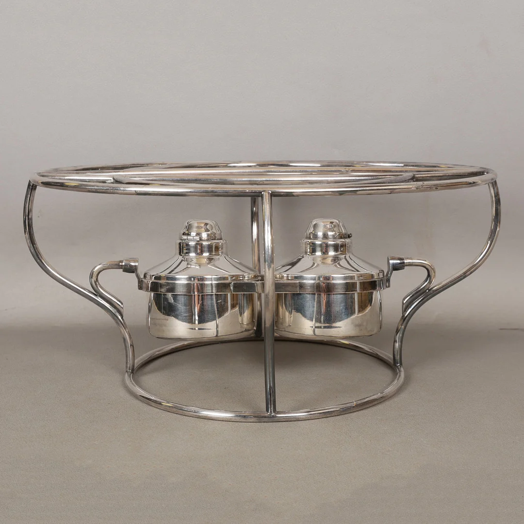 A 20TH CENTURY CHROME GIMBAL MOUNTED BURNERS. — Other metals — Bishop & Miller
