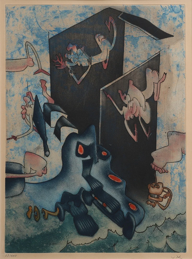 ROBERTO MATTA. ETSNING OCH AKVATINT BLAD 7 UR "LA DANSE DE LA MORT", SIGNERAD OCH NUMRERAD 43/100, UTGIVEN 1972. — Engravings & Prints — Crafoord Auktioner Lund