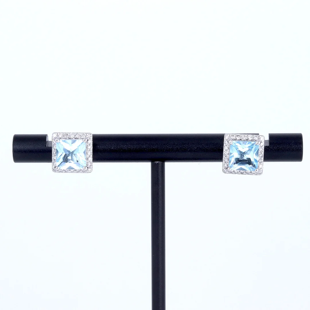 PLATINUM BLUE TOPAZ AND DIAMOND EARRINGS. — Earrings — Chalkwell Auctions