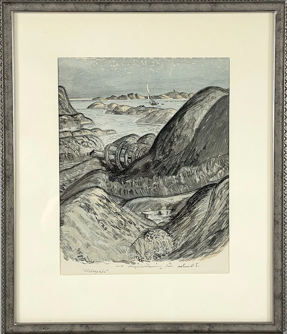 ROLAND SVENSSON. "Höstseglats", färglitografi, signerad Roland S. — Engravings & Prints — Roslagens Auktionsverk