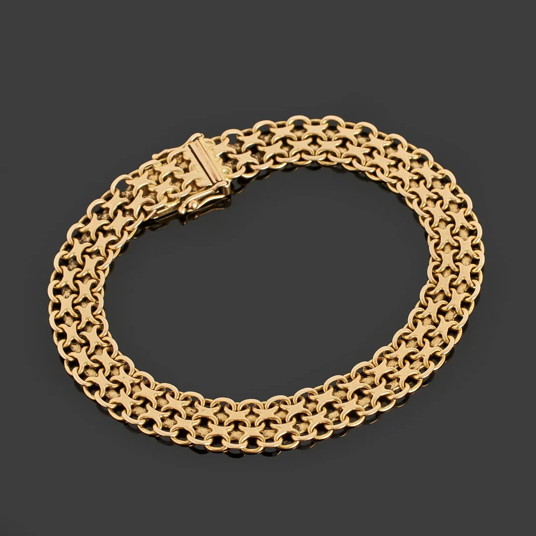 ARMBAND, 18k guld, tvåradig X-länk, Riksby Guldsmedsverkstad, 1961, Bromma. — Bracelets — Crafoord Auktioner Stockholm