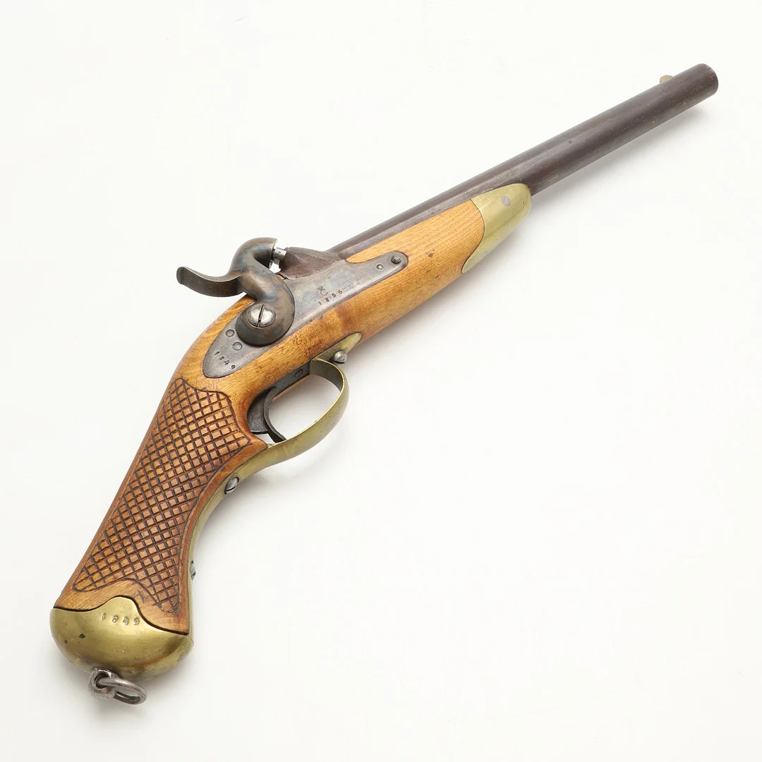 SLAGLÅSPISTOL, studsare, modell m/1850, Carl Gustafs Stads faktori 1856. — Guns & Rifles — Crafoord Auktioner Malmö