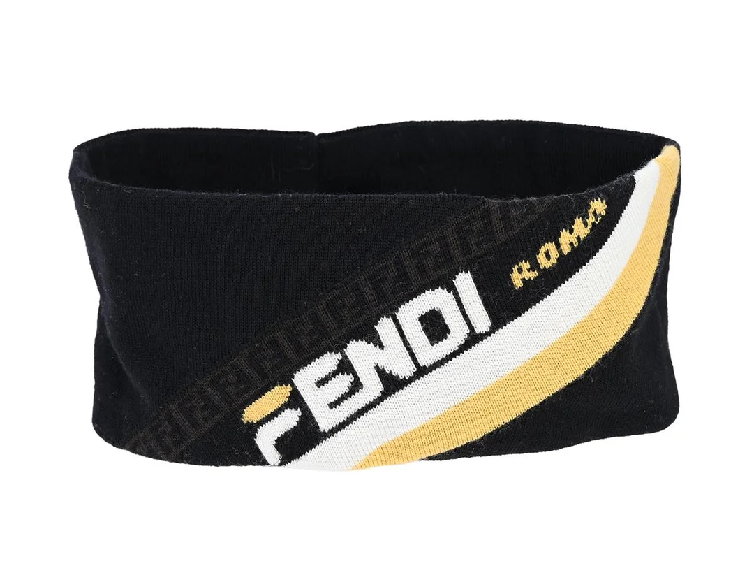 HÅRBAND, FENDI, svart, vit, gul, brun, 25x9 cm, 100% lana ull, dustbag. — Accessoarer/Övrigt — Kaplans