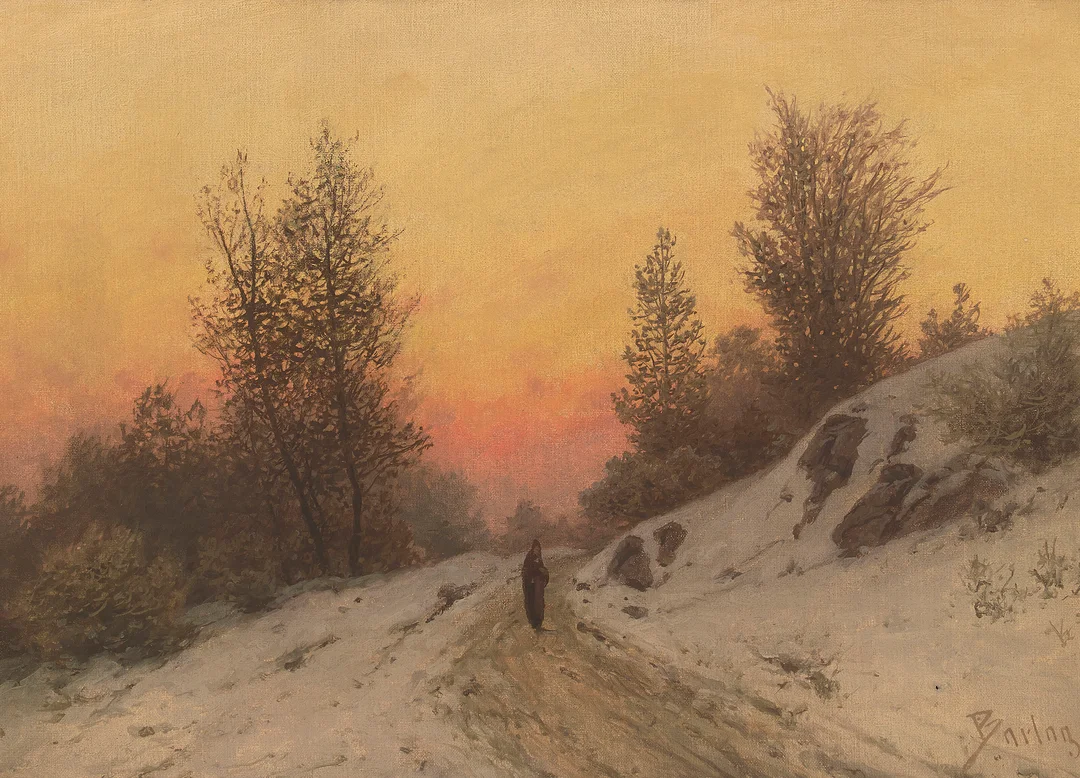 Barlag, Philip — Vandrende i solnedgang — Kunst/Maleri — Blomqvist