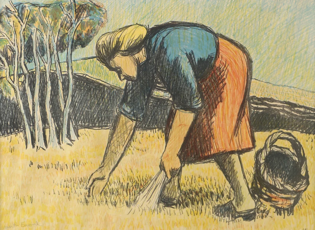 MARTIN EMOND. Skördearbete, grafiskt blad. — Engravings & Prints — Helsingborgs Auktionskammare