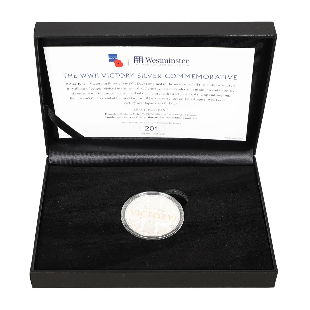 THE WWII VICTORY SILVER COMMEMORATIVE MEDALLION. — Coins & Banknotes — Bishop & Miller